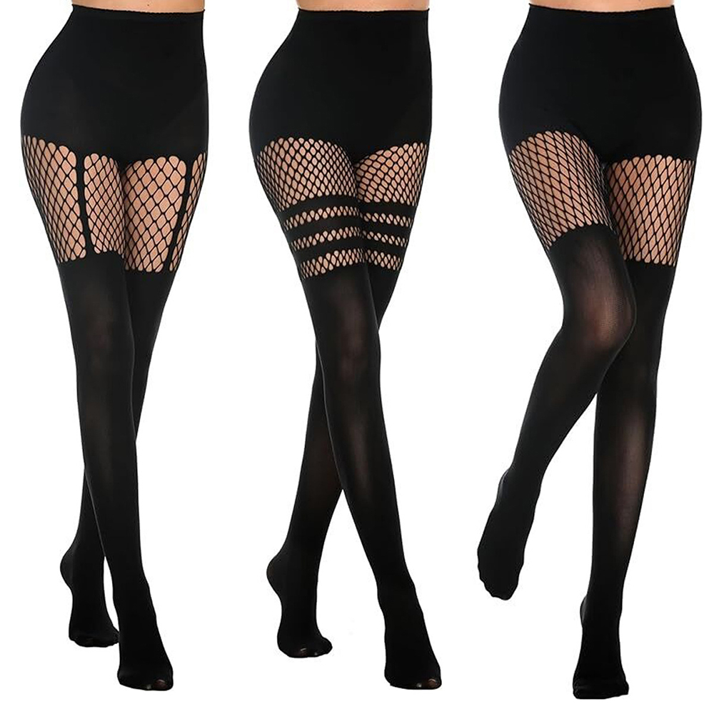Fishing Socks - Black Hollow-Out Pantyhose Suspenders Fishnet Stockings