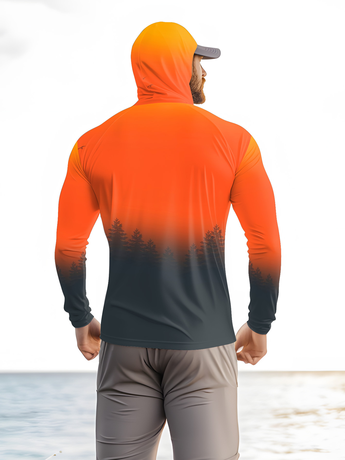 Men's Gradient Forest Printed  - đánh giá và giá Fishing Hoodie